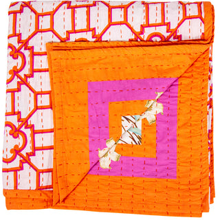 La Dolce Vita Kantha Quilt-Fuch/Ora Fabc Cotton Tblcvr-70.5 X 70.5 Inch
