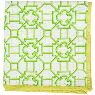 La Dolce Vita Kantha Quilt-Sage/Lav Fabc Cotton Tblcvr-70.5 X 70.5 Inch