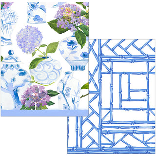 Hydrangeas & Porcelain Cotton Reversible Kantha Quilt Table Cover