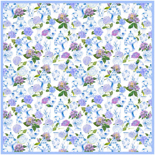 Hydrangeas & Porcelain Cotton Reversible Kantha Quilt Table Cover