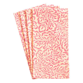 Block Print Leaves Coral/Fuchsia Fabc Cotton Napkin-Set Of 4