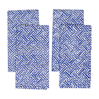 Fretwork Blue/White Fabc Cotton Napkin-Set Of 4