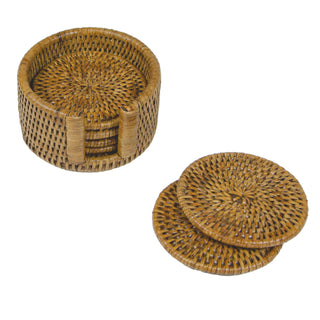 Honey Round Rattan Coaster - Set of 6