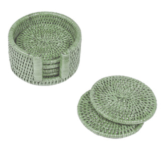 Green Round Rattan Coaster - Set of 6