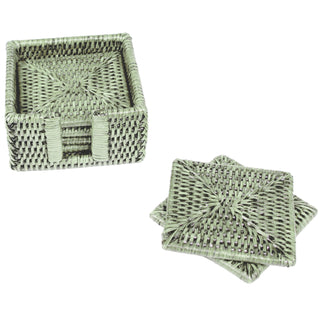 Green Square Rattan Coaster - Set of 6