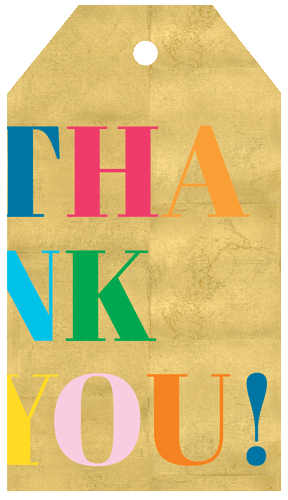 Thank You Foil Hanging Gift Tag W/Hdr 4 Pk      **