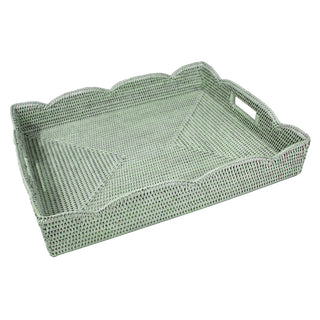 Rattan Scalloped Large Tray in Green - 1 Placemat