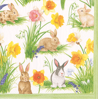 Bunnies And Daffodils Napkin Cocktail