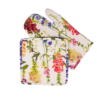 Foxgloves Fabc Oven Mitt/Pot Holder Set