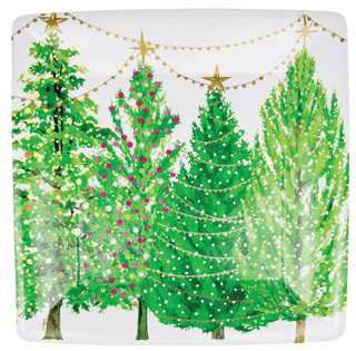 Christmas Trees With Lights  Sq Salad/Dessert Plates Square