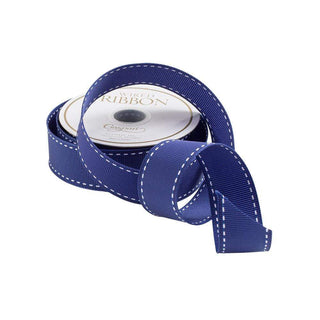 Marine Blue & White Grosgrain Stitc Ribbon Price Code G - 9 Yards