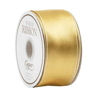 Satin Gold/Ivory Reversible Wired Ribbon Price Code F - 6 Yards