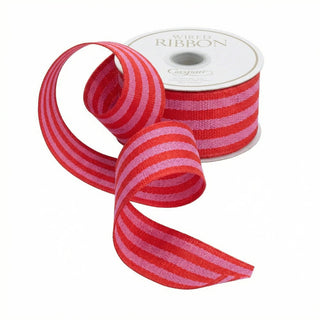 Red/Fuchsia Striped Grosgrain Wired Ribbon, 1.5" - 9 Yds