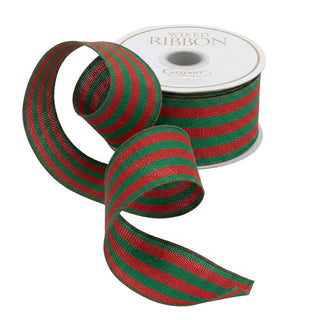 Green/Red Striped Grosgrain Wired Ribbon, 1.5" - 9 Yds