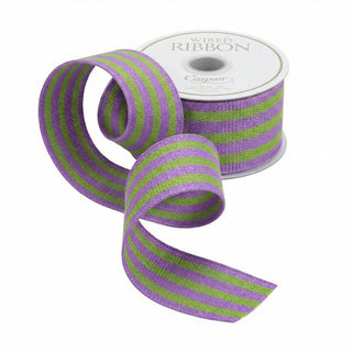 Lilac/Chartreuse Striped Grosgrain Wired Ribbon, 1.5" - 9 Yds