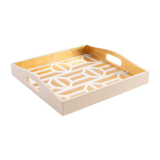 Garden Gate Lacquer Square Tray in White & Gold - 1 Each