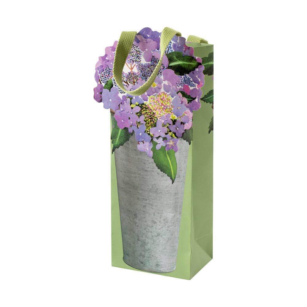 Caspari Hydrangeas in French Flower Bucket Wine & Bottle Gift Bag - 1 Each 10017B4