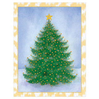 Tree with Lights and Snow Blank Christmas Cards in Cello Pack - 5 Cards & 5 Envelopes