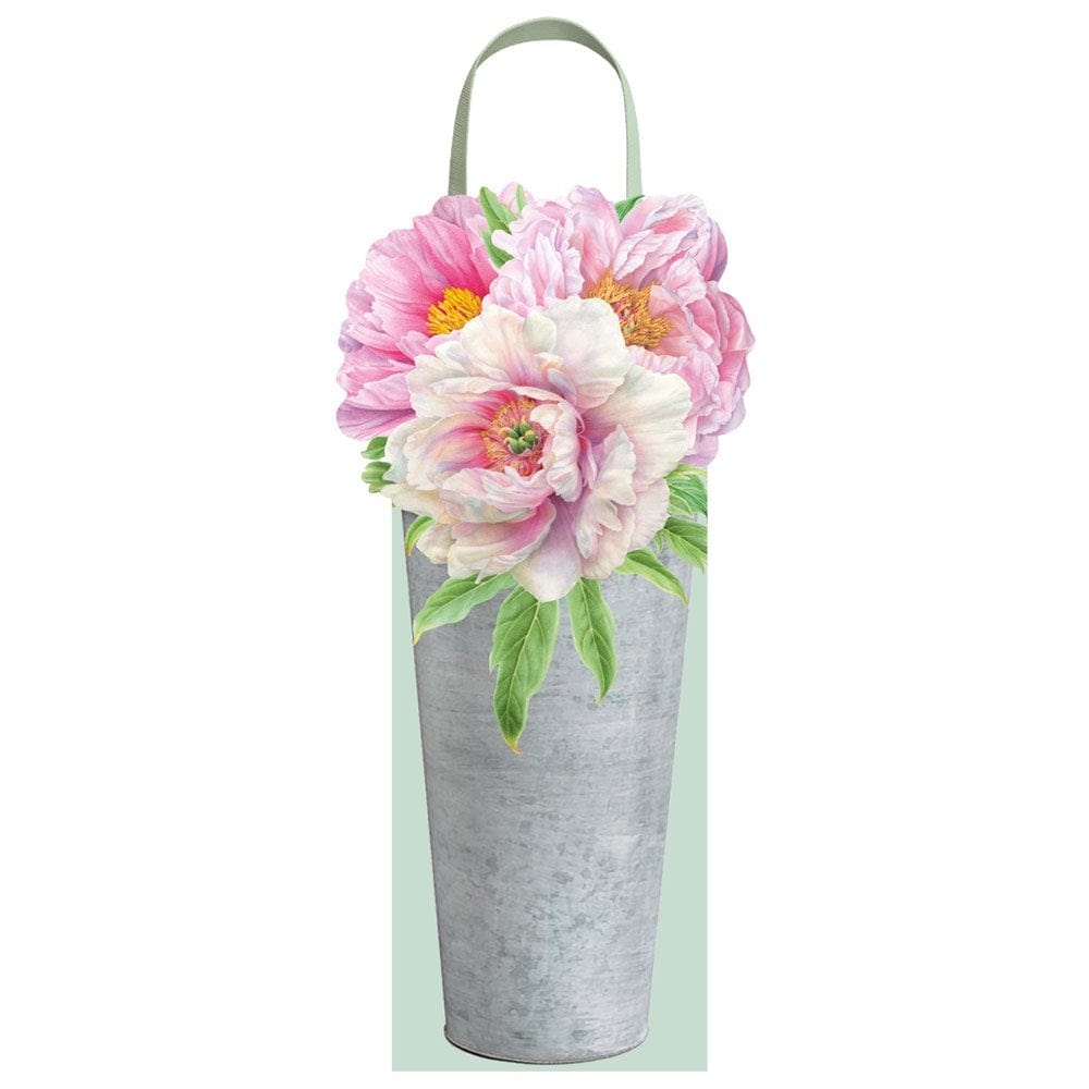 Caspari Peonies in French Flower Bucket Wine & Bottle Gift Bag - 1 Each 10031B4