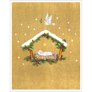 Creche And Dove Mini Christmas Cards in Cello Pack - 5 Cards & 5 Envelopes