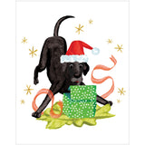 Black Lab With Gift Mini Christmas Cards in Cello Pack - 5 Cards & 5 Envelopes