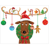 Decorated Reindeer Mini Christmas Cards in Cello Pack - 5 Cards & 5 Envelopes