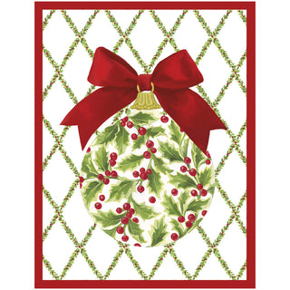 Holly Ornament And Trellis Christmas Cards in Cello Pack - 5 Cards & 5 Envelopes