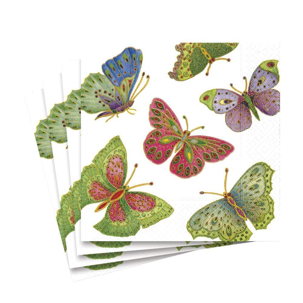 Caspari Jeweled Butterflies Paper Luncheon Napkins in Pearl - 20 Per Package 10690L