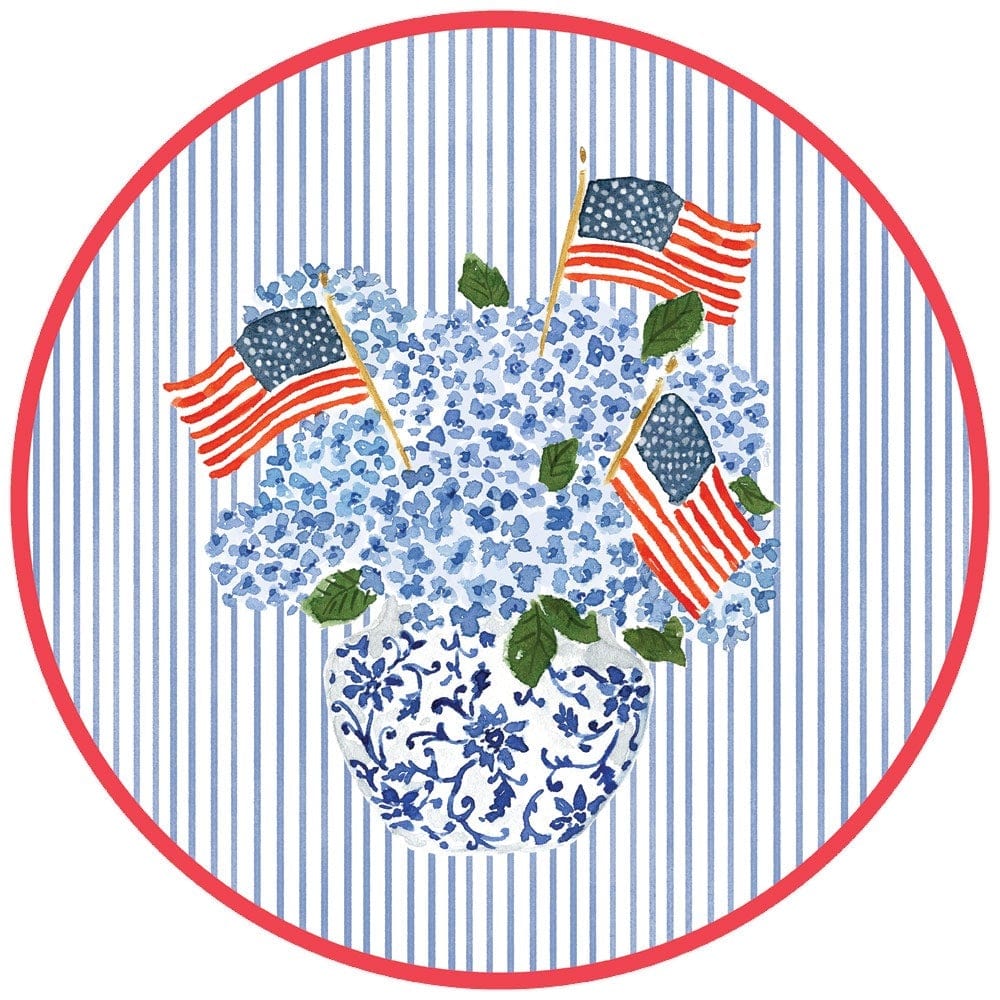 Flags and Hydrangeas Round Paper Placemats 12 Per Package Caspari UK