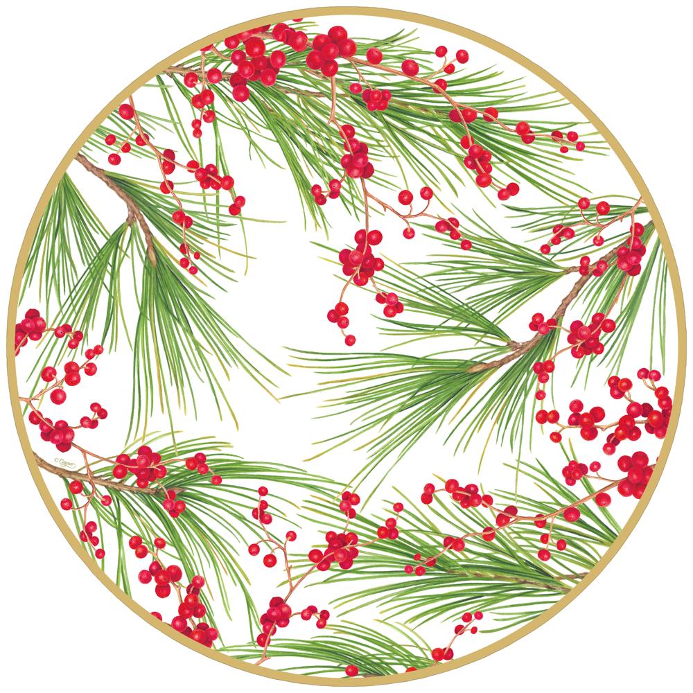Berries and Pine Round Paper Placemats - 12 Per Package 1111PPRND