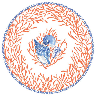 Shell Toile Die-Cut Placemats in Coral & Blue- 1 Each