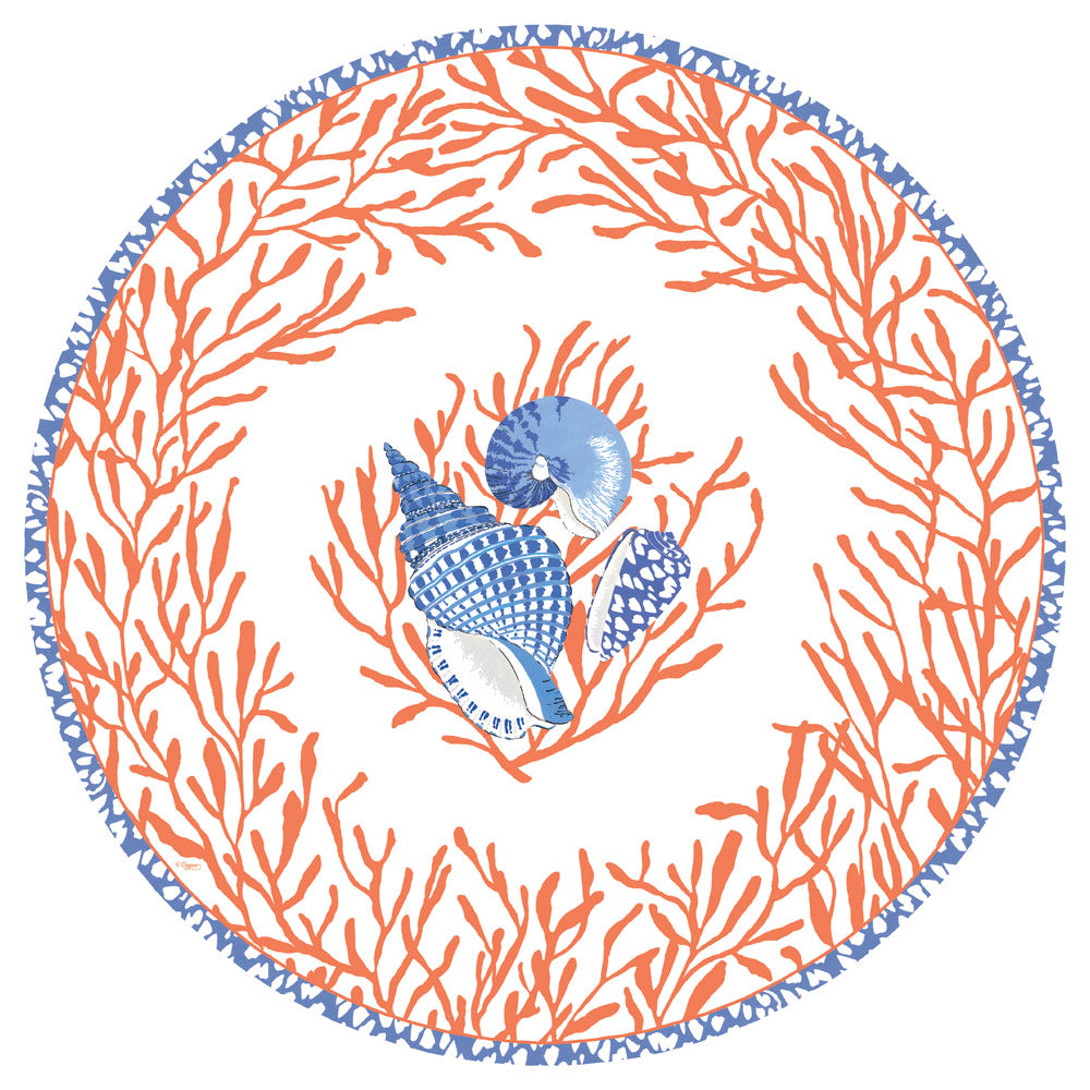 Shell Toile Die-Cut Placemats in Coral & Blue- 1 Each