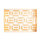 Caspari Garden Gate Lacquer Large Rectangle Tray in White & Gold - 1 Each 11700LQREC