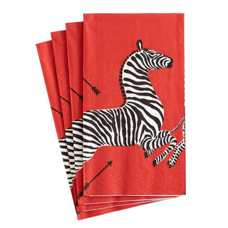 Caspari Zebras Paper Guest Towel Napkins in Red - 15 Per Package 12180G
