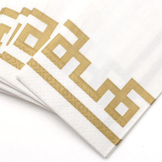 Caspari Rive Gauche Paper Guest Towel Napkins in Gold & White - 15 Per Package 12541G
