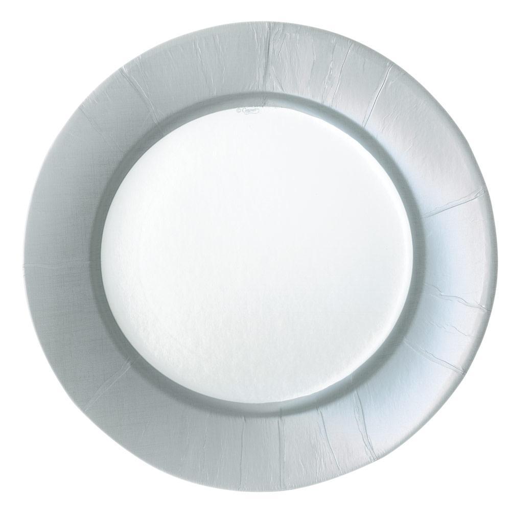 Caspari Linen Border Paper Dinner Plates in Silver - 8 Per Package 13282DP