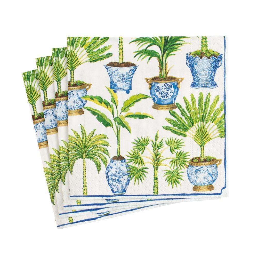 Caspari Potted Palms Paper Cocktail Napkins in White - 20 Per Package 14400C