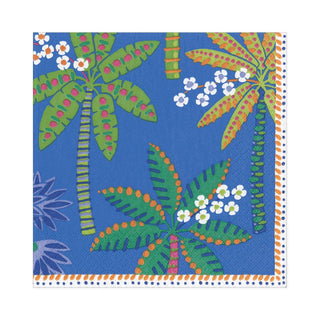 Caspari Paradise Palms Paper Luncheon Napkins in Blue - 20 Per Package 14520L