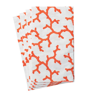Caspari The Coral Sea Paper Guest Towel Napkins in Coral - 15 Per Package 14560G