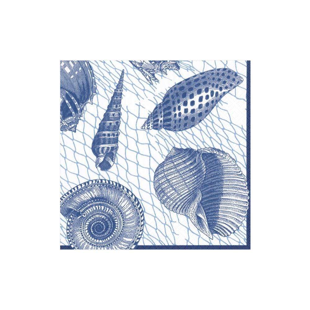 Caspari Netting and Shells Paper Cocktail Napkins in Blue - 20 Per Package 14580C
