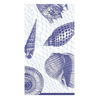 Caspari Netting and Shells Paper Guest Towel Napkins in Blue - 15 Per Package 14580G