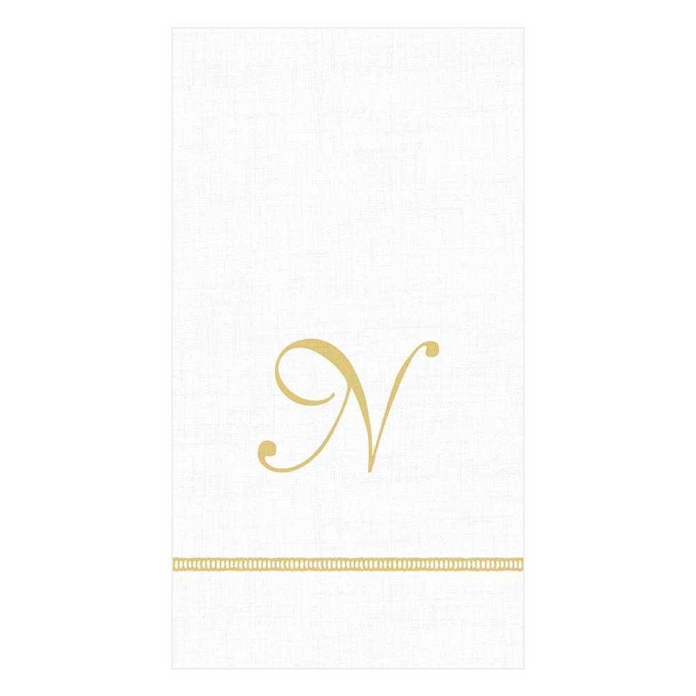 Caspari Hemstitch Script Single Initial Paper Guest Towel Napkins - 15 Per Package N 14600G.N