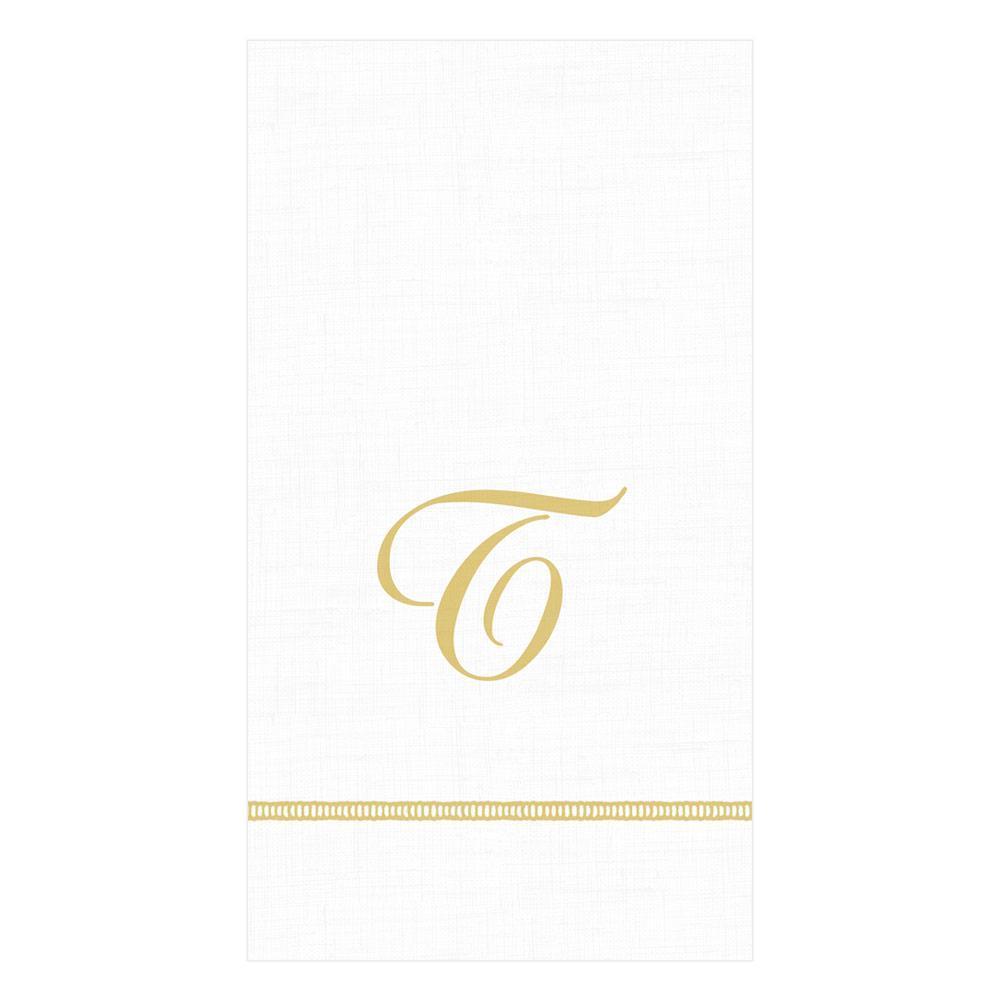 Caspari Hemstitch Script Single Initial Paper Guest Towel Napkins - 15 Per Package T 14600G.T