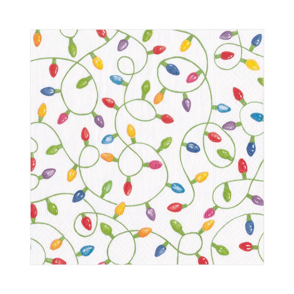 Caspari Christmas Lights Paper Luncheon Napkins in White - 20 Per Package 14750L