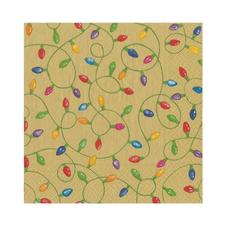 Caspari Christmas Lights Paper Luncheon Napkins in Gold - 20 Per Package 14751L