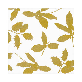 Caspari Holly Silhouettes Paper Linen Luncheon Napkins in Ivory & Gold - 15 Per Package 14810LG