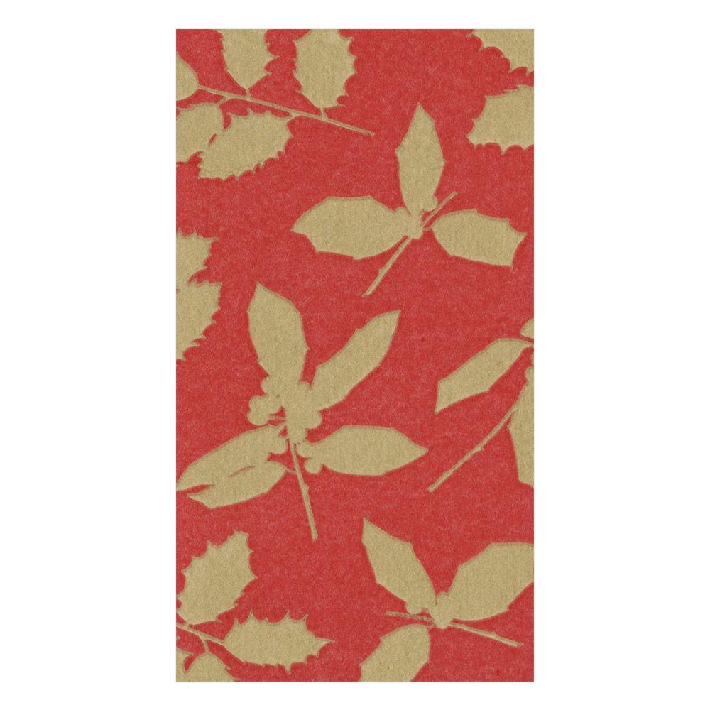 Caspari Holly Silhouettes Paper Linen Guest Towel Napkins in Red - 12 Per Package 14811GG