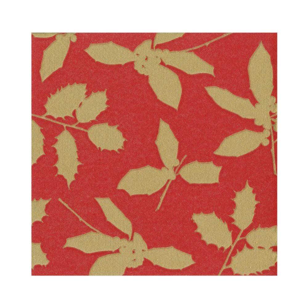 Caspari Holly Silhouettes Paper Linen Luncheon Napkins in Red - 15 Per Package 14811LG