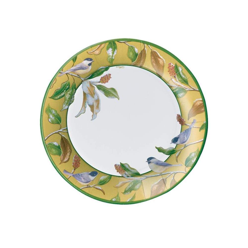 Caspari Chickadee and Magnolia Paper Salad & Dessert Plates in Gold - 8 Per Package 14830SP