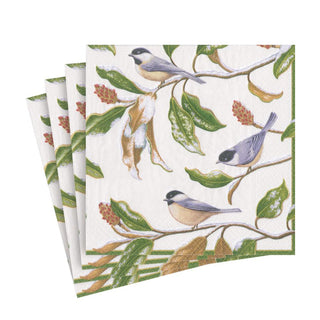 Caspari Chickadee and Magnolia Paper Luncheon Napkins in Ivory - 20 Per Package 14831L